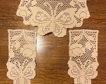 Vintage set of 3 doilies armchair crocheted handiwork butterflies flowers ecru  justwhatyourelookin4