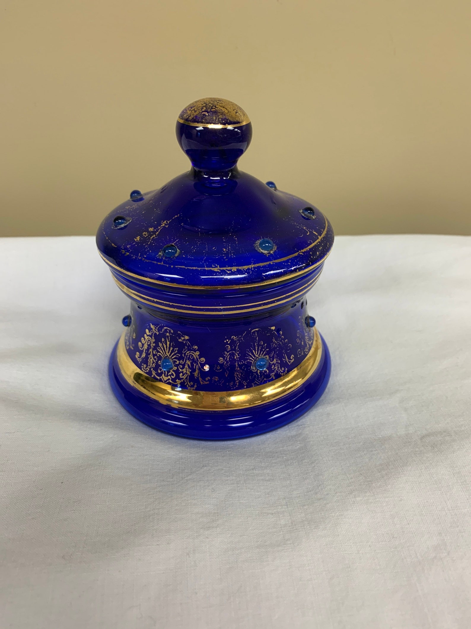 Vintage antique cobalt blue glass jar with lid trinket dish | Etsy