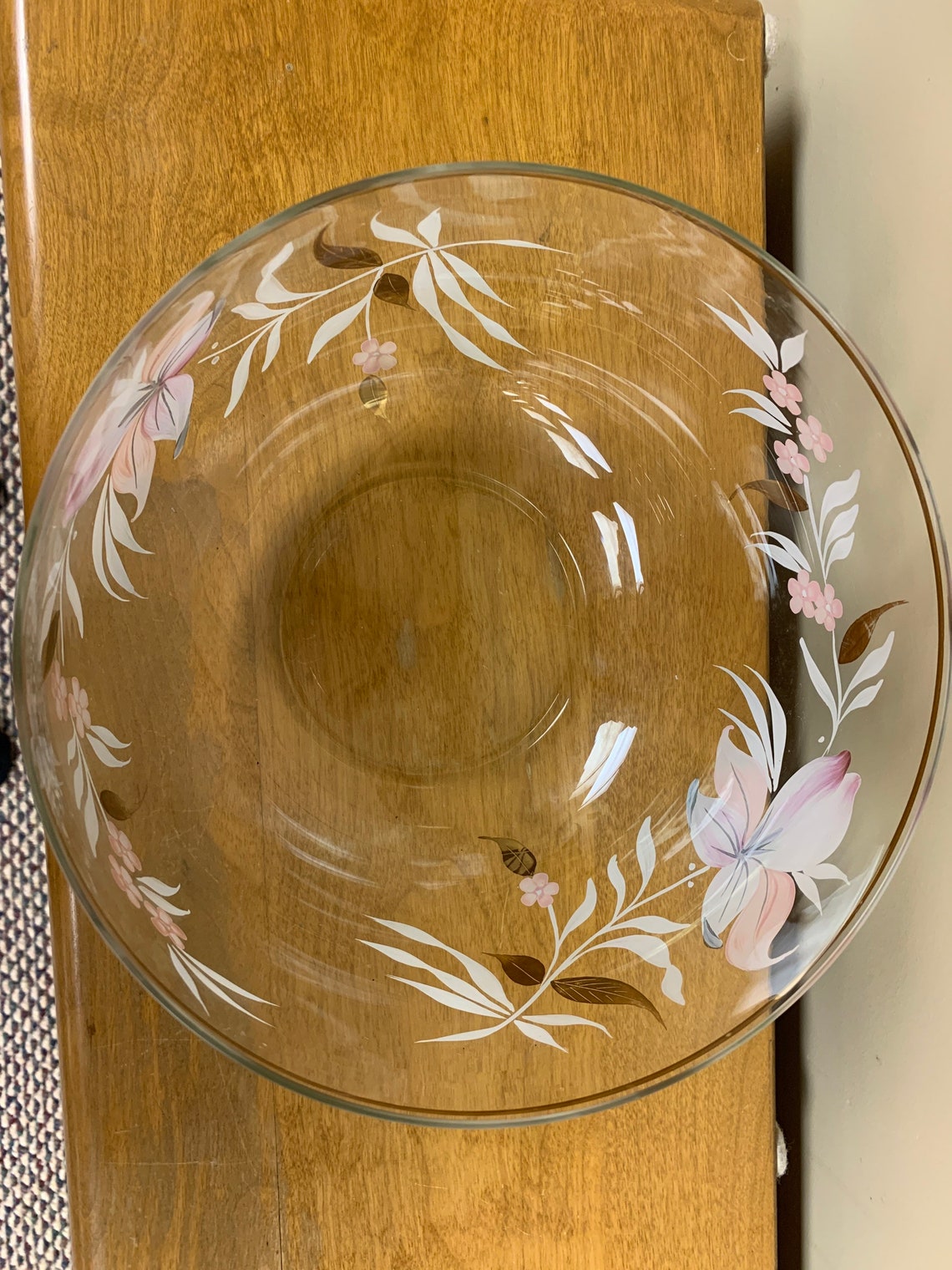 Vintage bowl salad bowl clear glass hand painted flowers gold Etsy
