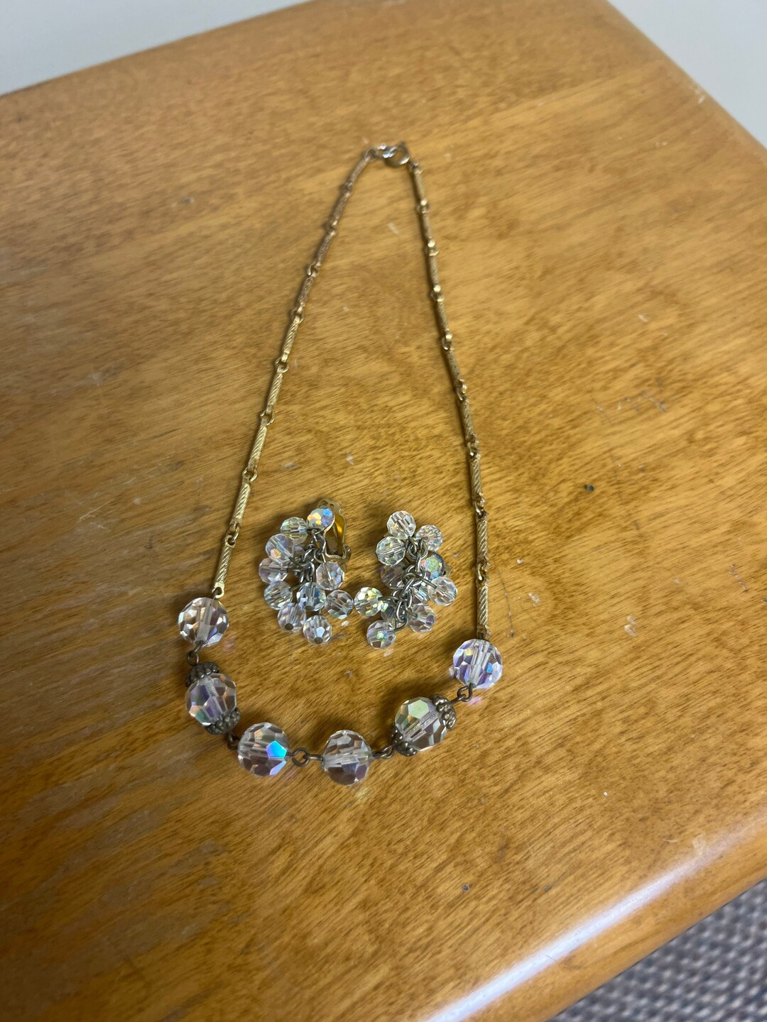 Vintage Clear Glass Bead Necklace and Earring Set Clip on Etsy