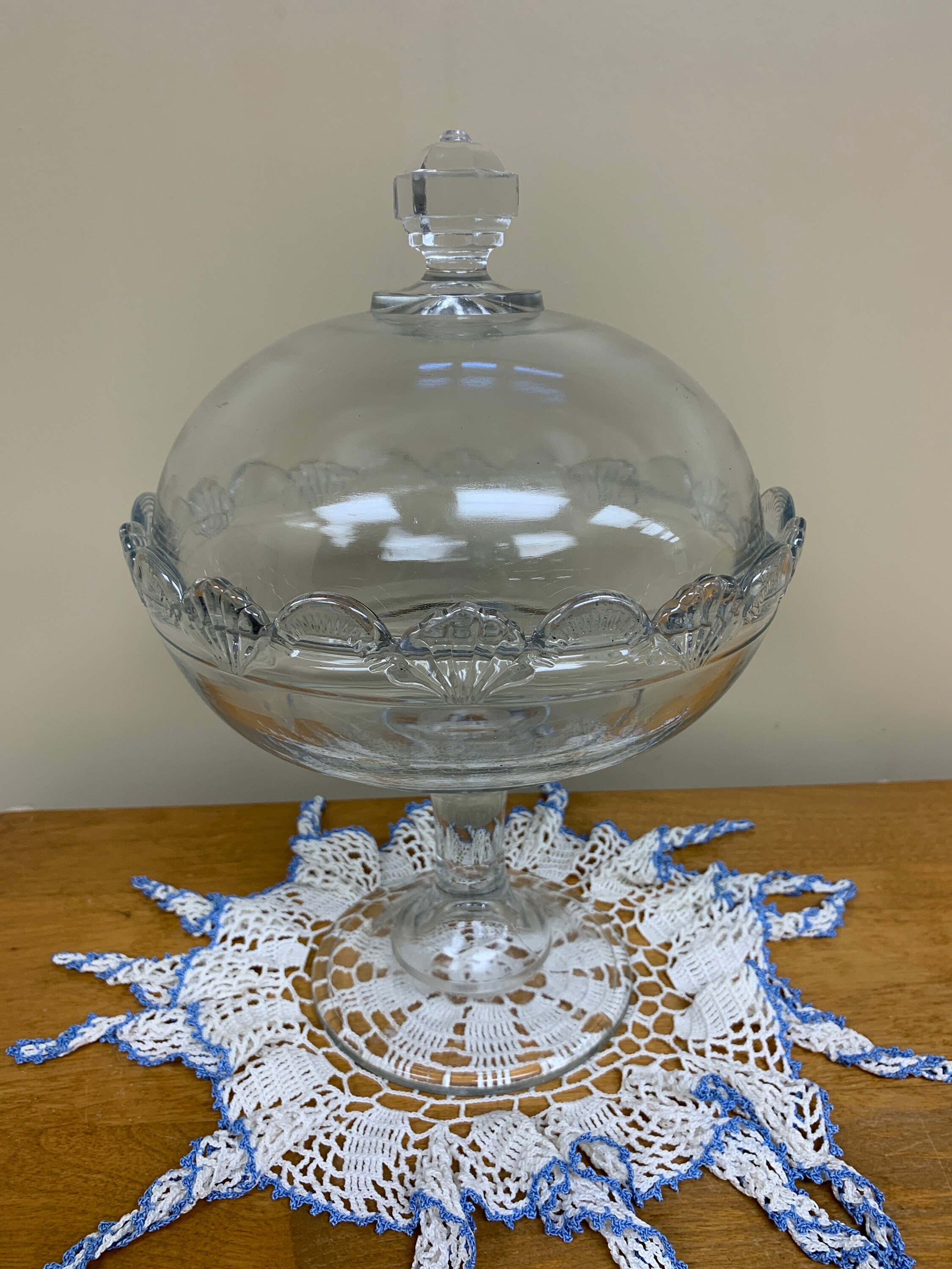 Antique clear glass covered pedestal candy dish bowl compote Etsy