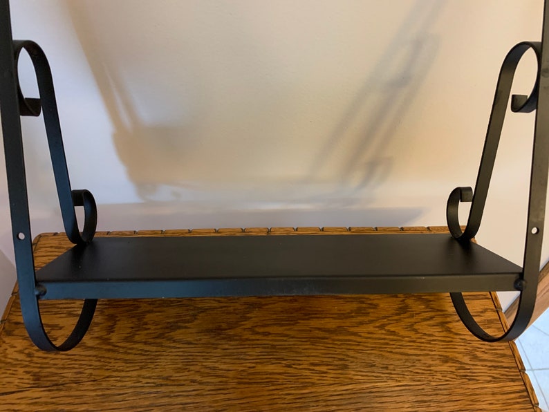 Black repurposed upcycled metal wrought iron wall shelf Etsy