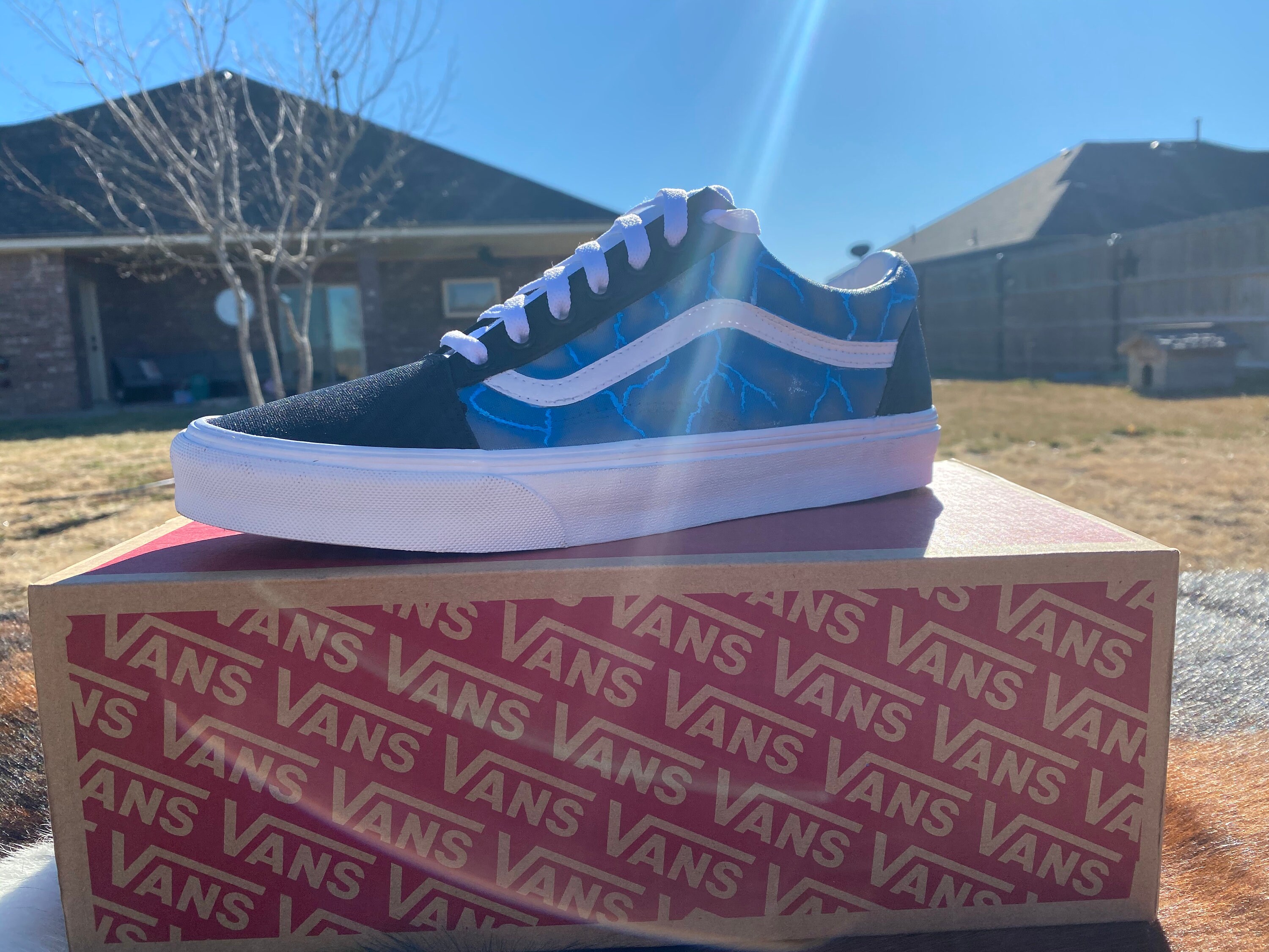 Custom Blue Lightning Vans Etsy