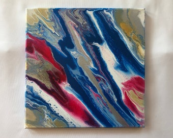 Red white and blue painting - Square canvas art - Fluid art painting - Galaxy painting