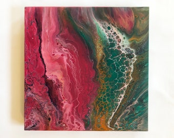 abstract cells acrylic pour wall art, Ocean breeze Acrylic Fluid Art gold 056