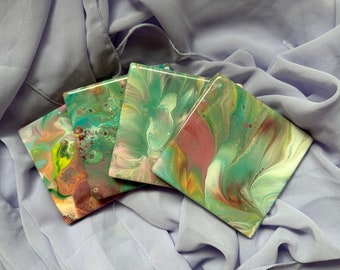 Coaster set - Set of 4 coasters - Acrylic painted coasters - Marble coasters - Artistic gift set