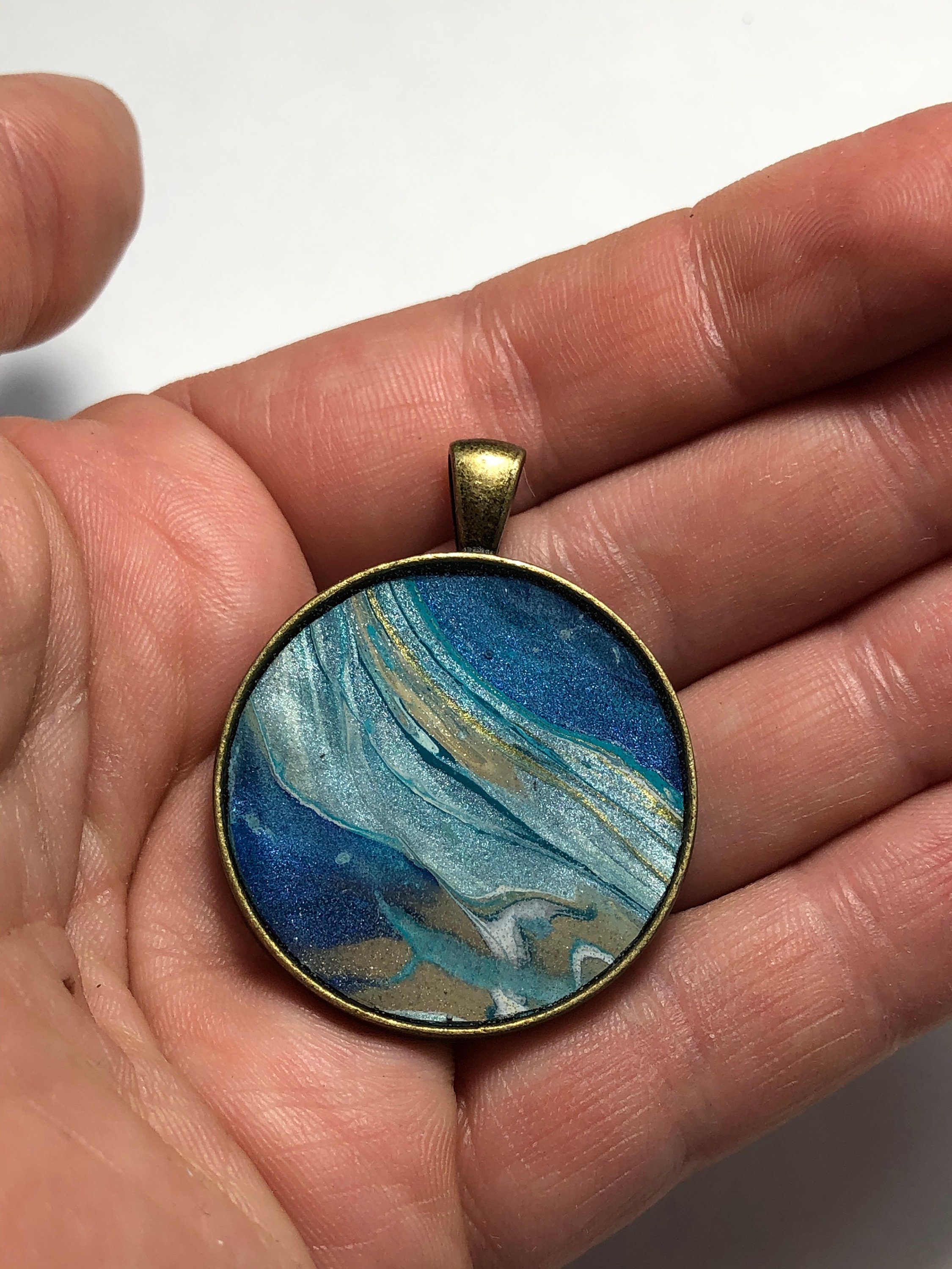 Fluid art painting. Acrylic pour jewelry. Paint Pouring art. Etsy