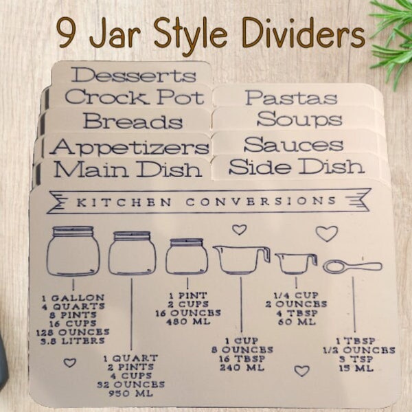 Dividers for 4x6 or 3x5 recipe boxes.