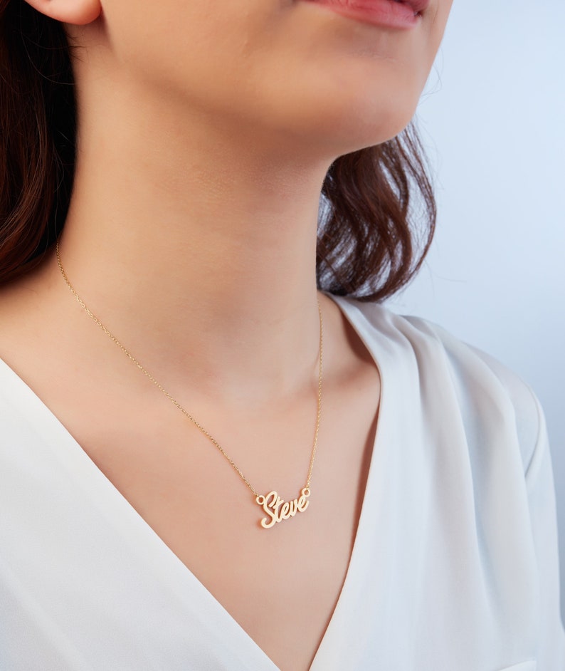 14k Solid Gold Name Necklace White Gold Mama Necklace Etsy
