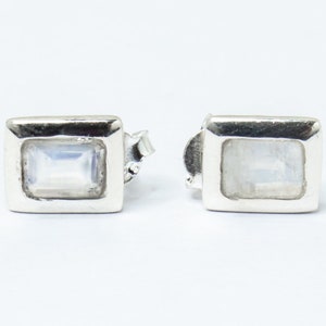 Pendientes de piedra lunar: Gema rectangular, plata de ley 925, piedra natal de junio