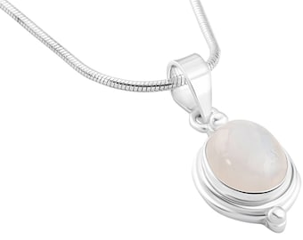 White Moonstone Pendant Necklace: Oval Sterling Silver, Cancer Zodiac