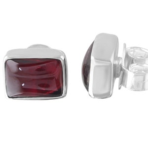 Genuine Red GARNET Rectangle GEMS 925 SILVER Stud Earrings, Rectangle Red Garnet Stud Earring, Capricorn Zodiac January Birthstone Australia