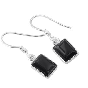 Echte Schwarze Onyx Edelsteine 925 Silber Rechteckförmige Ohrringe, Schwarze Onyx 925 Silber Ohrringe, Löwe Sternzeichen Dezember Geburtsstein, Australien