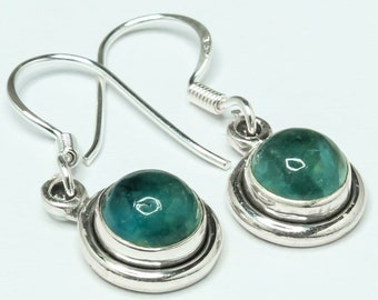 Round Green APATITE Gems 925 Sterling SILVER Minimalist Drop Earrings