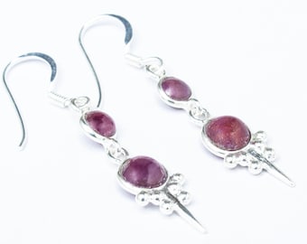 Sterling Silver Ruby Drop Earrings: July Birthstone, Cancer Zodiac