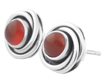 Pendientes de cornalina naranja: espiral de plata de ley oxidada
