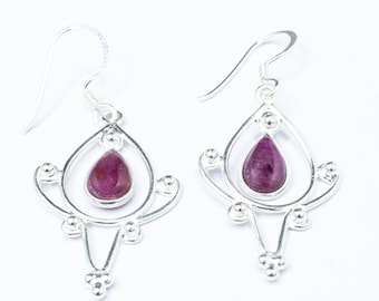 Sterling Silver Ruby Drop Earrings: July Birthstone, Cancer Zodiac