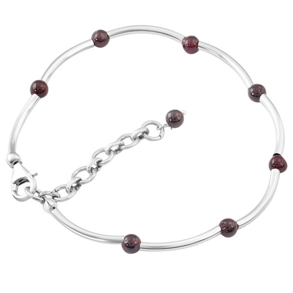 Véritable Grenat Rouge Belles Pierres Précieuses 925 ARGENT Tubes Bracelet Cheville, Capricorne Zodiaque Janvier Birthstone, Australie