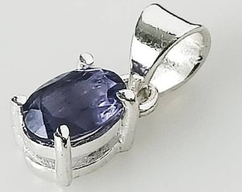 Minimalist Iolite Gemstone Pendant, 925 Sterling Silver, Zodiac Jewelry