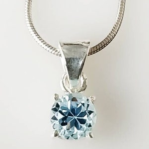 Minimalist Cut-Stone Round Blue Topaz Solid 925 Silver Prong Set Pendant, Simple Pendant, Sagittarius Zodiac December Birthstone, Australia
