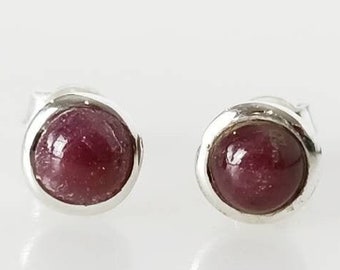 Minimalist RUBY SOLID 925 SILVER Stud Earrings, Ruby Silver Stud Earrings