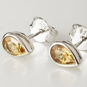 Genuine CITRINE Gems SOLID 925 Sterling SILVER Pear/ Tear-drop/ Leaf Shape Stud Earrings, November Birthstone Cancer Zodiac gift, Australia
