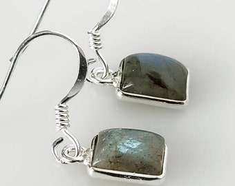 Minimalist Labradorite 925 Sterling Silver Dangle Earrings