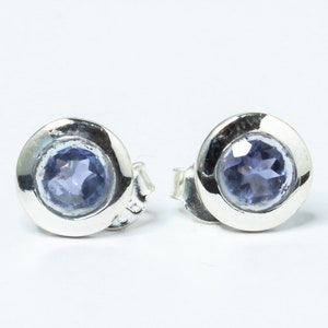 Genuine Iolite Round Cut Gems Solid 925 Sterling SILVER Round Stud Earrings, Sagittarius & Taurus Zodiac, September Birthstone, Australia