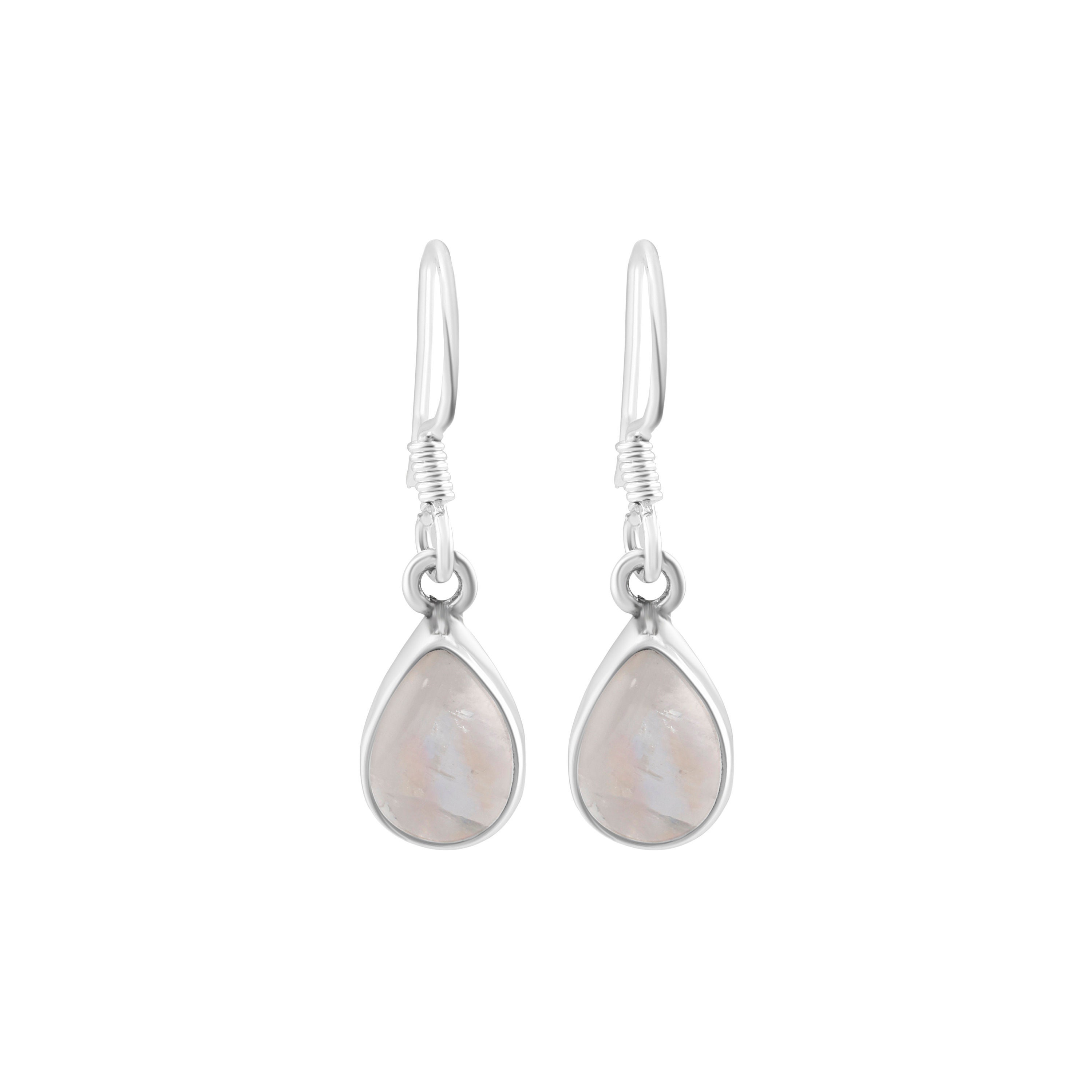 Orecchini A Pera In Argento 925 Con Pietra Di Luna Himalayana – 5x7 Mm, Fatte A Mano In India, Commercio Equo. In Confezione Regalo. Un Regalo Speciale.