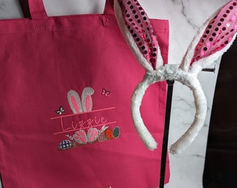 Personalized Easter Bag, Easter Gift, Easter Bag with Bunny ears to be worn, Personalized Easter keepsake, Order goes out asap!