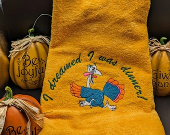 Thanksgiving Kitchen Towel, Embroidered Hand Towels, Turkey, Funny Thanksgiving Gift, Thanksgiving Gift, Host Gift, Hand or bath Towel