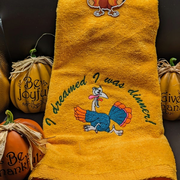 Thanksgiving Kitchen Towel, Embroidered Hand Towels, Turkey, Funny Thanksgiving Gift, Thanksgiving Gift, Host Gift, Hand or bath Towel