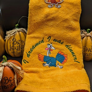Thanksgiving Kitchen Towel, Embroidered Hand Towels, Turkey, Funny Thanksgiving Gift, Thanksgiving Gift, Host Gift, Hand or bath Towel image 2