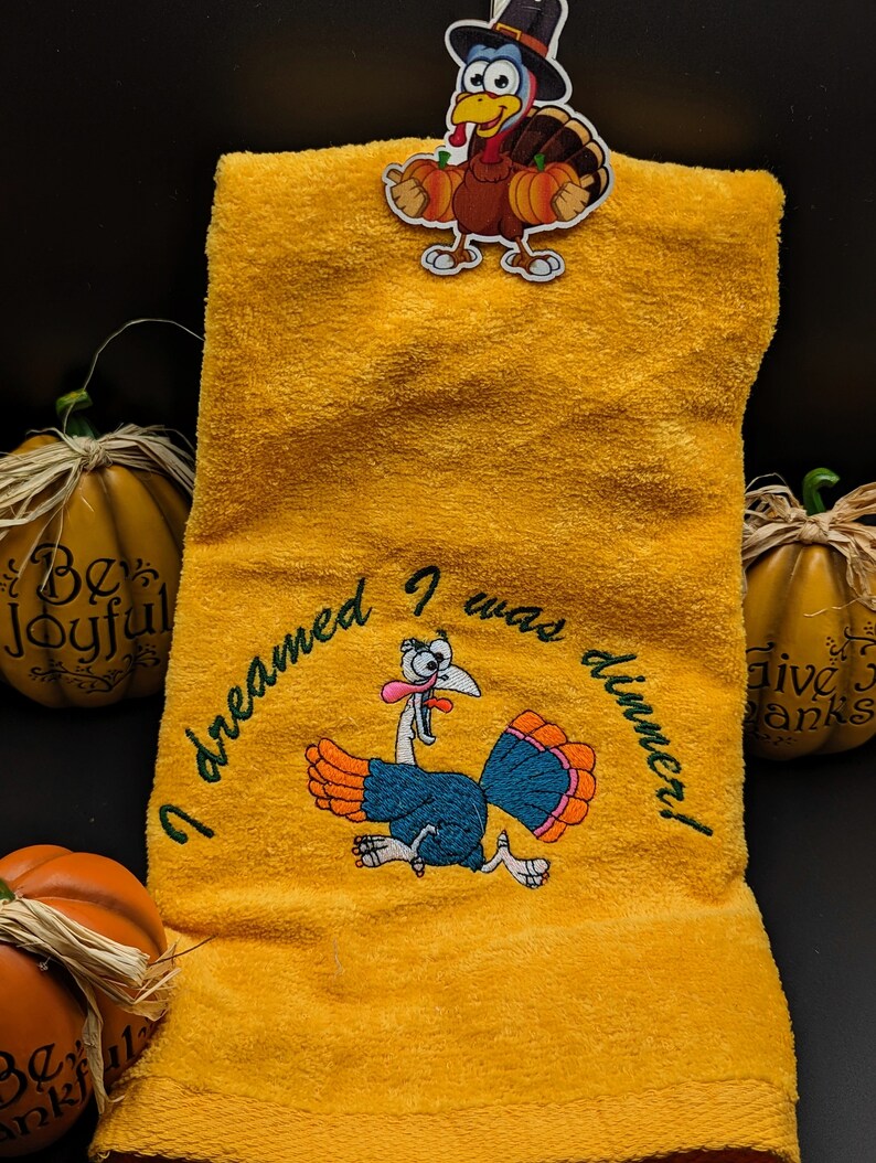 Thanksgiving Kitchen Towel, Embroidered Hand Towels, Turkey, Funny Thanksgiving Gift, Thanksgiving Gift, Host Gift, Hand or bath Towel image 8