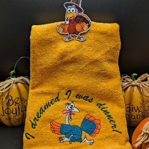 Thanksgiving Kitchen Towel, Embroidered Hand Towels, Turkey, Funny Thanksgiving Gift, Thanksgiving Gift, Host Gift, Hand or bath Towel image 3