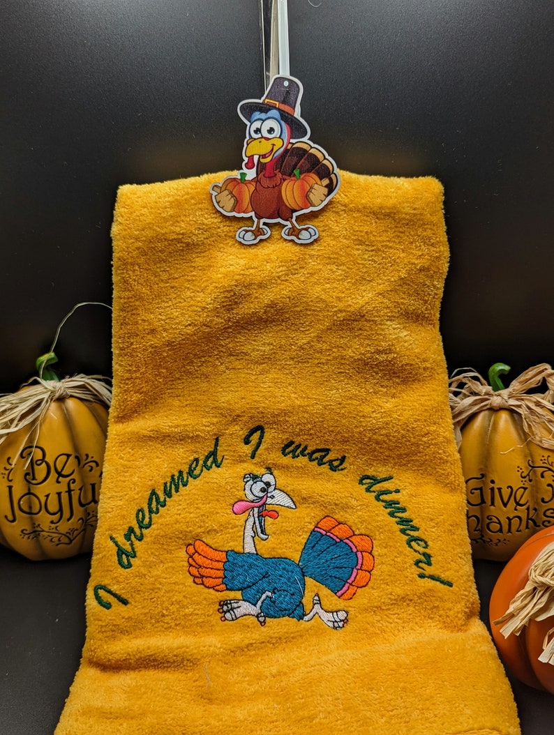 Thanksgiving Kitchen Towel, Embroidered Hand Towels, Turkey, Funny Thanksgiving Gift, Thanksgiving Gift, Host Gift, Hand or bath Towel image 3