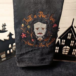 Halloween Edgar Allan Poe Embroidered Towel: Gothic Kitchen Decor