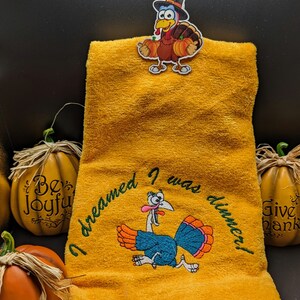 Thanksgiving Kitchen Towel, Embroidered Hand Towels, Turkey, Funny Thanksgiving Gift, Thanksgiving Gift, Host Gift, Hand or bath Towel image 6