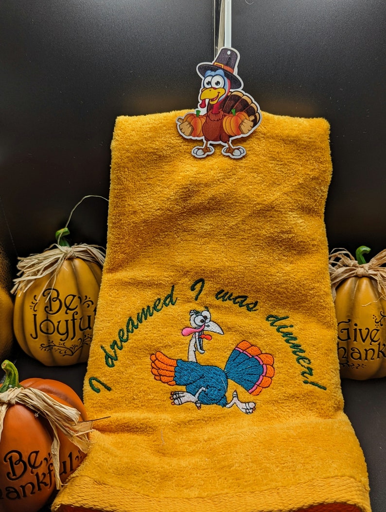 Thanksgiving Kitchen Towel, Embroidered Hand Towels, Turkey, Funny Thanksgiving Gift, Thanksgiving Gift, Host Gift, Hand or bath Towel image 6