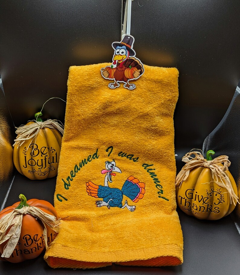 Thanksgiving Kitchen Towel, Embroidered Hand Towels, Turkey, Funny Thanksgiving Gift, Thanksgiving Gift, Host Gift, Hand or bath Towel image 4