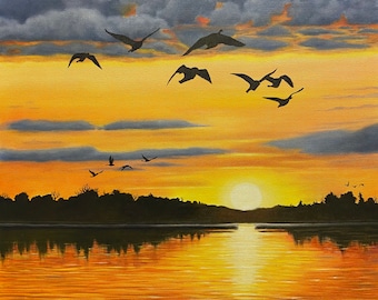 FLY IN SUNSET, 24in X 24in Gallery Wrap, Original Oil on Canvas - Etsy
