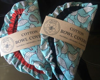 Retro Chicken Cotton Bowl Covers - Breathable - Washable - Reusable - Eco Friendly