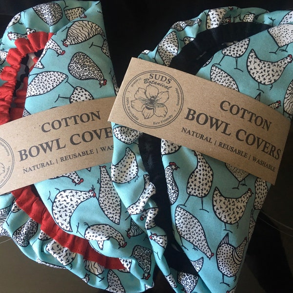 Retro Chicken Cotton Bowl Covers - Breathable - Washable - Reusable - Eco Friendly