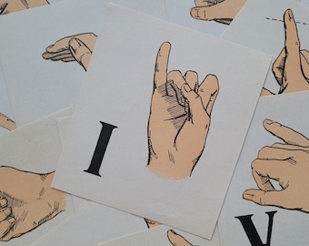 Vintage 1960 Sign Language Flashcards, 35pc Ukrainian Russian Deaf Alphabet Cards, Mid Century Linguistic Ephemera, Retro Educational Art