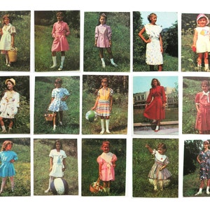 Ropa para niñas, 16 modelos, moda infantil ucraniana, moda retro, postales, costura, patrones, Kiev, Ucrania, 1989, 1980
