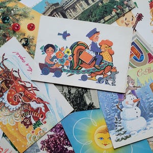 100 cartes postales anciennes, lot, vente, cartes postales de l'Union soviétique, URSS, inutilisé, occasion, art, techniques mixtes, papier éphémère, années 1960, années 1970, années 1980, années 1990