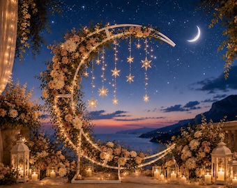 Moon Arch/  Wedding Decor/ Bridal Shower Moon Arch Stand – Metal Crescent Arch | Celestial Backdrop | Baby Shower, Birthday & Event Decor