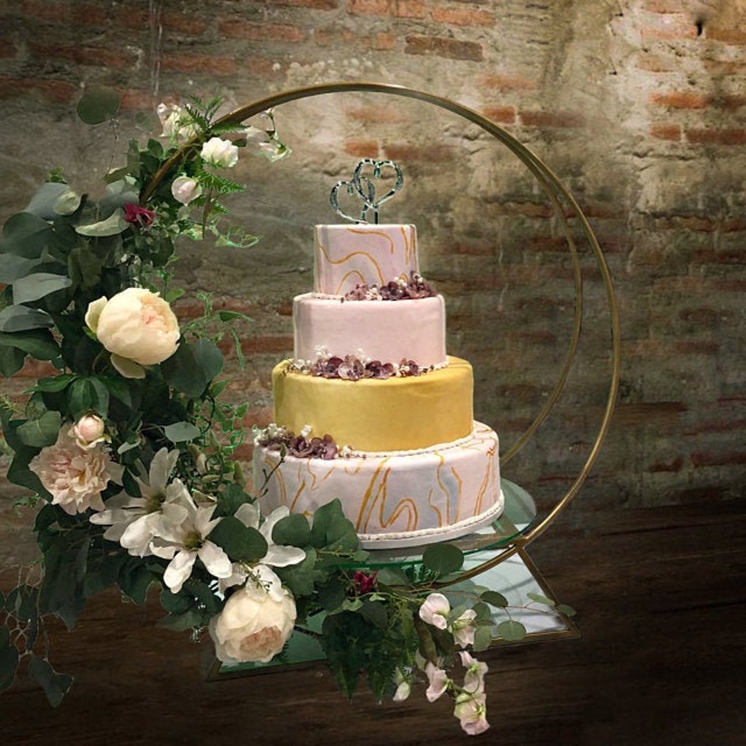 Metal Cake Stand+glass Panel/ Wedding Decor/ Wedding Metal Round Stand ...