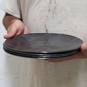 Black Ceramic Dinner Plates, 21cm (8 Inches) Plates, Handmade Plates, Luxury Ceramic Dinnerware, Black Dishes, Irregular Plates