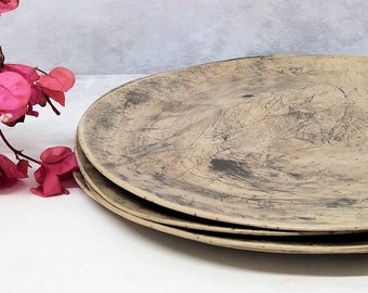 Rustic Gray Ceramic Dinner Plate, Handmade Pottery Plate, Unique Restaurant Dinnerware, Modern Earthenware Plate, Unusual Stoneware Plate